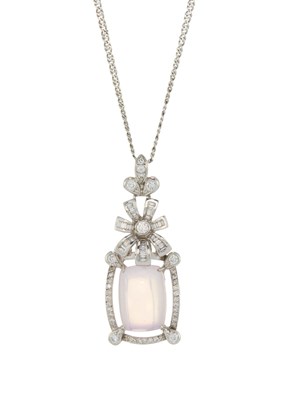 Lot 60 - An 18ct gold rose quartz and diamond floral pendant, with chain