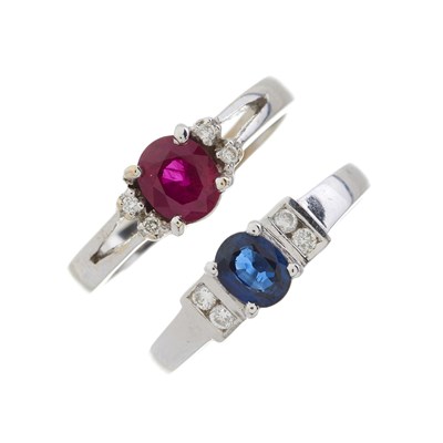 Lot 164 - Two 18ct gold ruby, sapphire and diamond dress rings