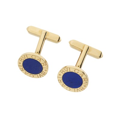 Lot 74 - Bulgari, a pair of 18ct gold lapis lazuli cufflinks