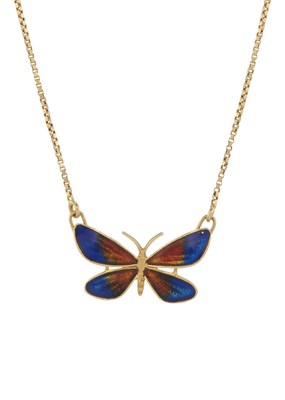 Lot 36 - An 18ct gold enamel butterfly necklace