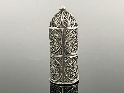 Lot 5 - A silver filigree and glass miniature scent...