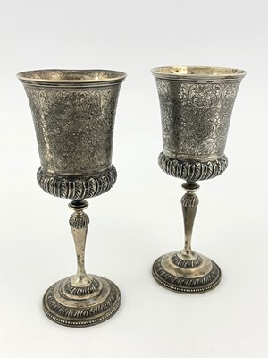 Lot 8 - A pair of Portuguese silver goblets, Porto...