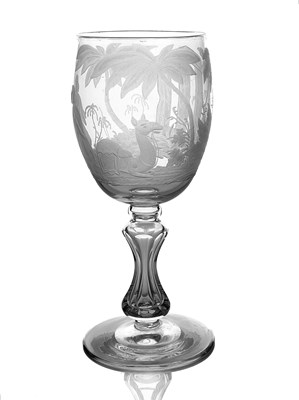 Lot 510 - A Stourbridge engraved glass goblet, probably...