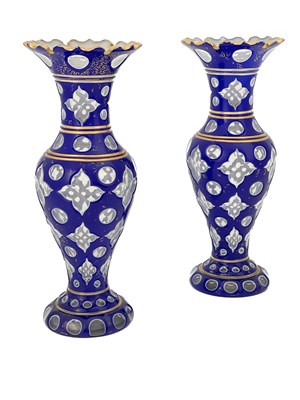 Lot 503 - A pair of Bohemian cased and cut glass vases,...