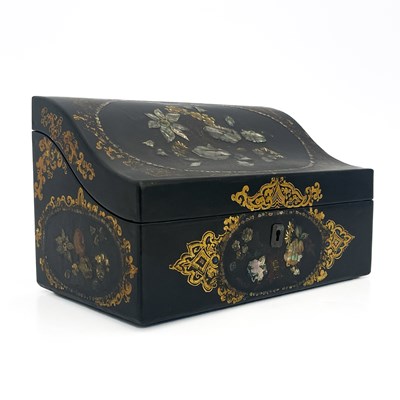 Lot 273 - A Japanned papier mache stationary box, cuboid...