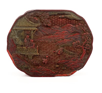 Lot 369 - A Chinese cinnabar lacquer box, ogee oval form,...