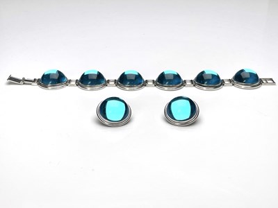Lot 41 - Lalique, a blue glass cabochon bracelet and...