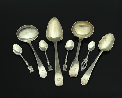 Lot 374 - A group of hallmarked silver flatware, to...