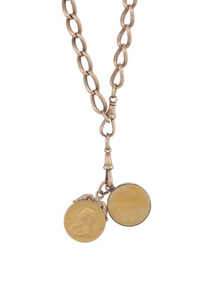 Lot 12 - A 19th century 9ct gold Albert chain, with gold coins