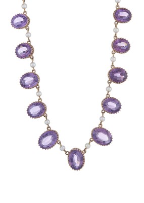 Lot 4 - A late Victorian gold amethyst and seed pearl riviere necklace