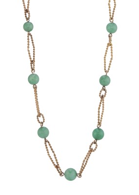 Lot 108 - A 1970s 9ct gold jade bead necklace