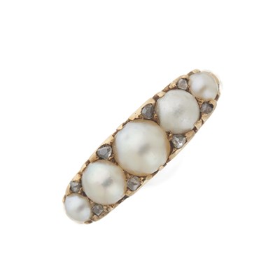 Lot 6 - A mid to late Victorian gold pearl and diamond five-stone ring