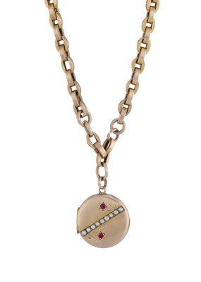 Lot 20 - A late Victorian 9ct gold red gem and split pearl locket, with chain