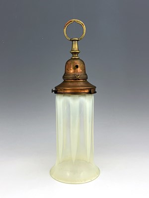 Lot 543 - An Arts and Crafts vaseline glass pendant...