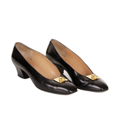 Lot 214 - Celine, a pair of vintage black leather court shoes