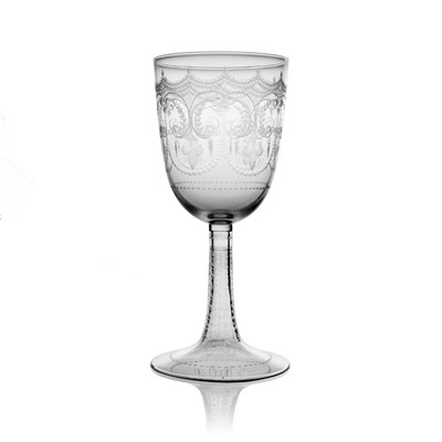 Lot 522 - A Stourbridge engraved glass wine goblet,...