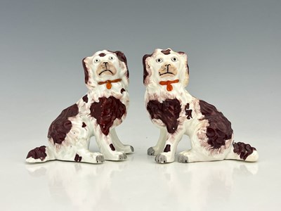 Lot 729 - A pair of Staffordshire porcelain dog figures...