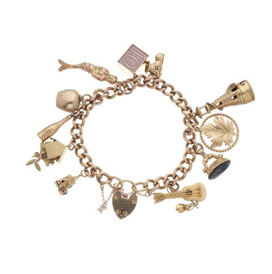 Lot 109 - A 9ct gold charm bracelet, suspending various charms