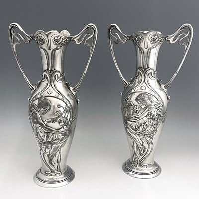 Lot 149 - WMF, a large pair of Jugendstil silver plated...