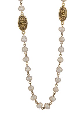 Lot 236 - Chanel, a vintage simulated pearl gold-tone longuard necklace