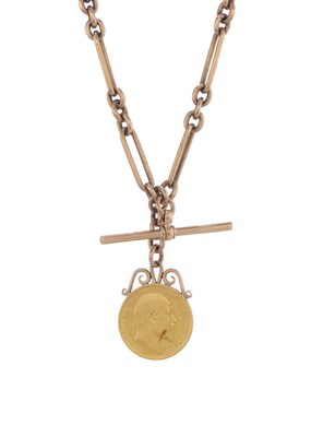 Lot 83 - An Edwardian 9ct gold albert chain, with gold sovereign coin pendant