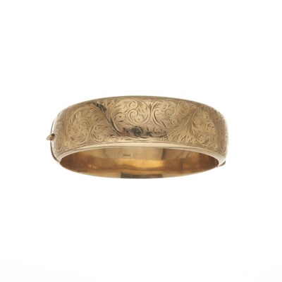 Lot 112 - A mid 20th century 9ct gold bangle bracelet