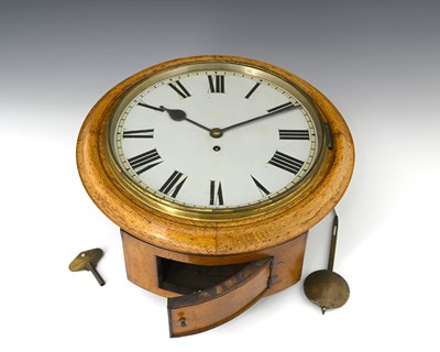 Lot 305 - A 19th Century round dial wall clock, oak case,...