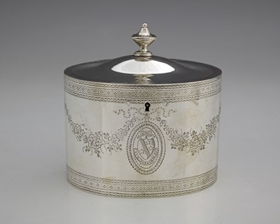 Lot 192 - A George III silver Neoclassical drum tea...