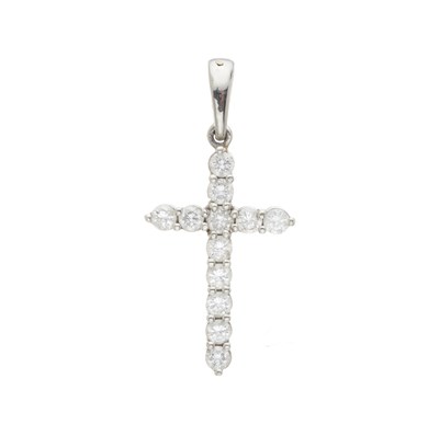 Lot 84 - An 18ct gold diamond cross pendant