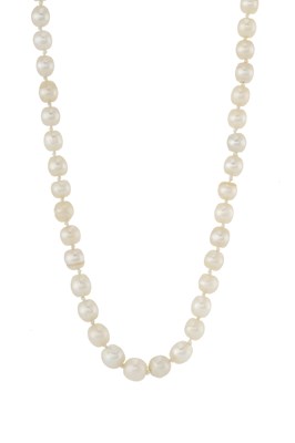 Lot 24 - An early 20th century natural pearl necklace, with diamond clasp