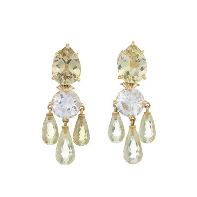 Lot 91 - Scully & Scully, a pair of 18ct gold quartz drop earrings