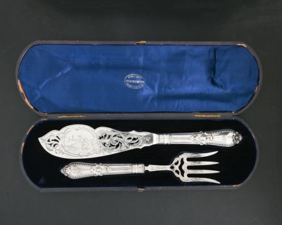 Lot 342 - A Victorian cased silver fish serving set,...