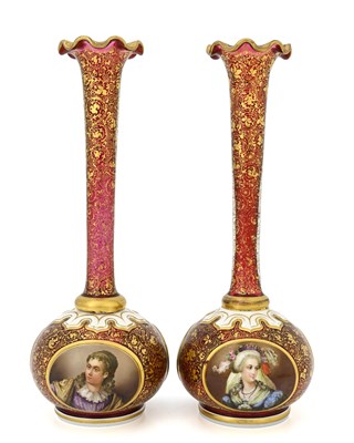 Lot 356 - A pair of Bohemian ruby cased glass portrait...