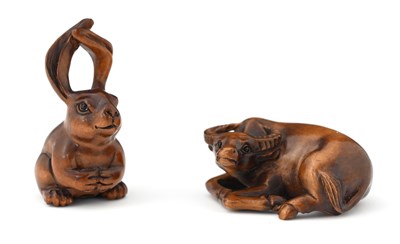 Lot 321 - Two Japanese carved wooden netsuke, Meiji,...