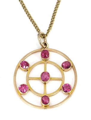 Lot 27 - A 15 carat gold and pink stone pendant, double...