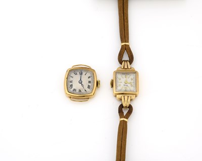 Lot 43 - Two 9ct gold ladies wristwatches, square faces,...