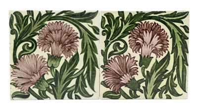 Lot 473 - William De Morgan, two Carnation tiles, circa...