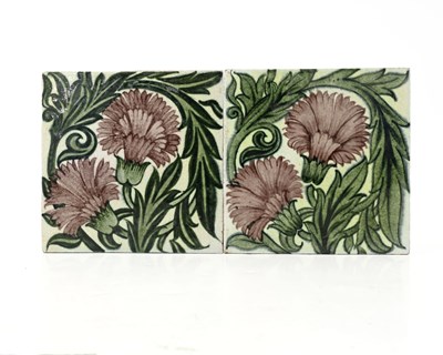 Lot 474 - William De Morgan, two Carnation tiles, circa...