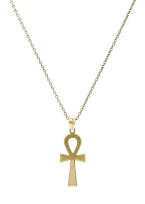 Lot 71 - An 18ct gold Egyptian Ankh cross pendant, with chain