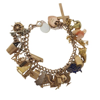 Lot 120 - A mid 20th century gold charm bracelet, with bolt ring clasp