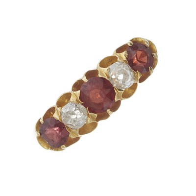 Lot 67 - A Victorian 18ct gold garnet and old-cut diamond five-stone ring