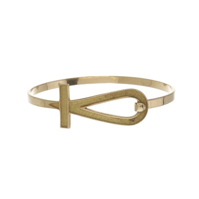 Lot 100 - An 18ct gold Egyptian ankh cross bangle bracelet