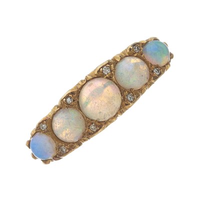 Lot 130 - A mid 20th century 18ct gold opal and diamond dress ring