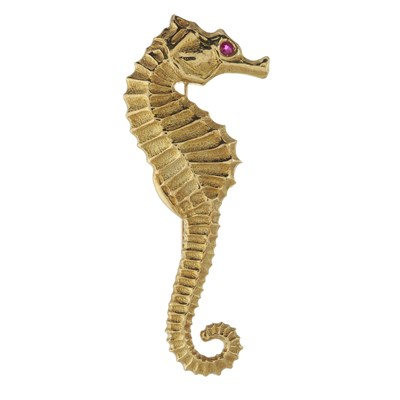 Lot 88 - Boodles, an 18ct gold ruby seahorse pendant