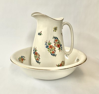 Lot 199 - Large Empire Ware, floral pitcher and bowl,...