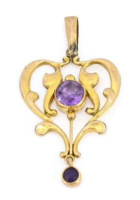 Lot 28 - An Arts and Crafts 9ct gold and amethyst...