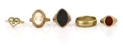 Lot 10 - Five various 9ct gold rings