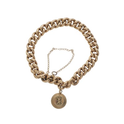 Lot 63 - A 9ct gold curb-link bracelet, with charm