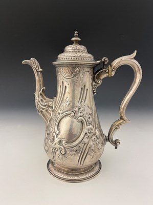 Lot 408 - A George II silver coffee pot, of baluster...