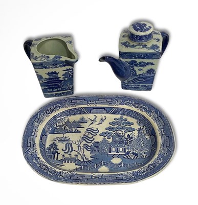 Lot 13 - Ironstone blue and white ceramics, decorated...